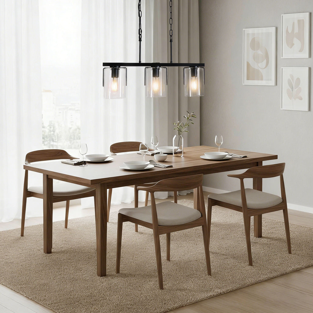 Adjustable Pendant Lighting with Clear Glass Shade - Black or Gold