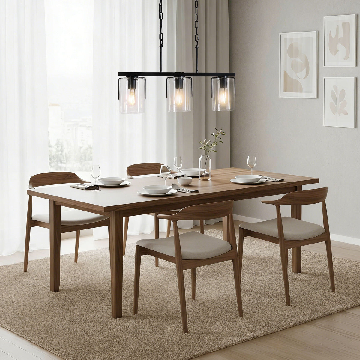 Adjustable Pendant Lighting with Clear Glass Shade - Black or Gold