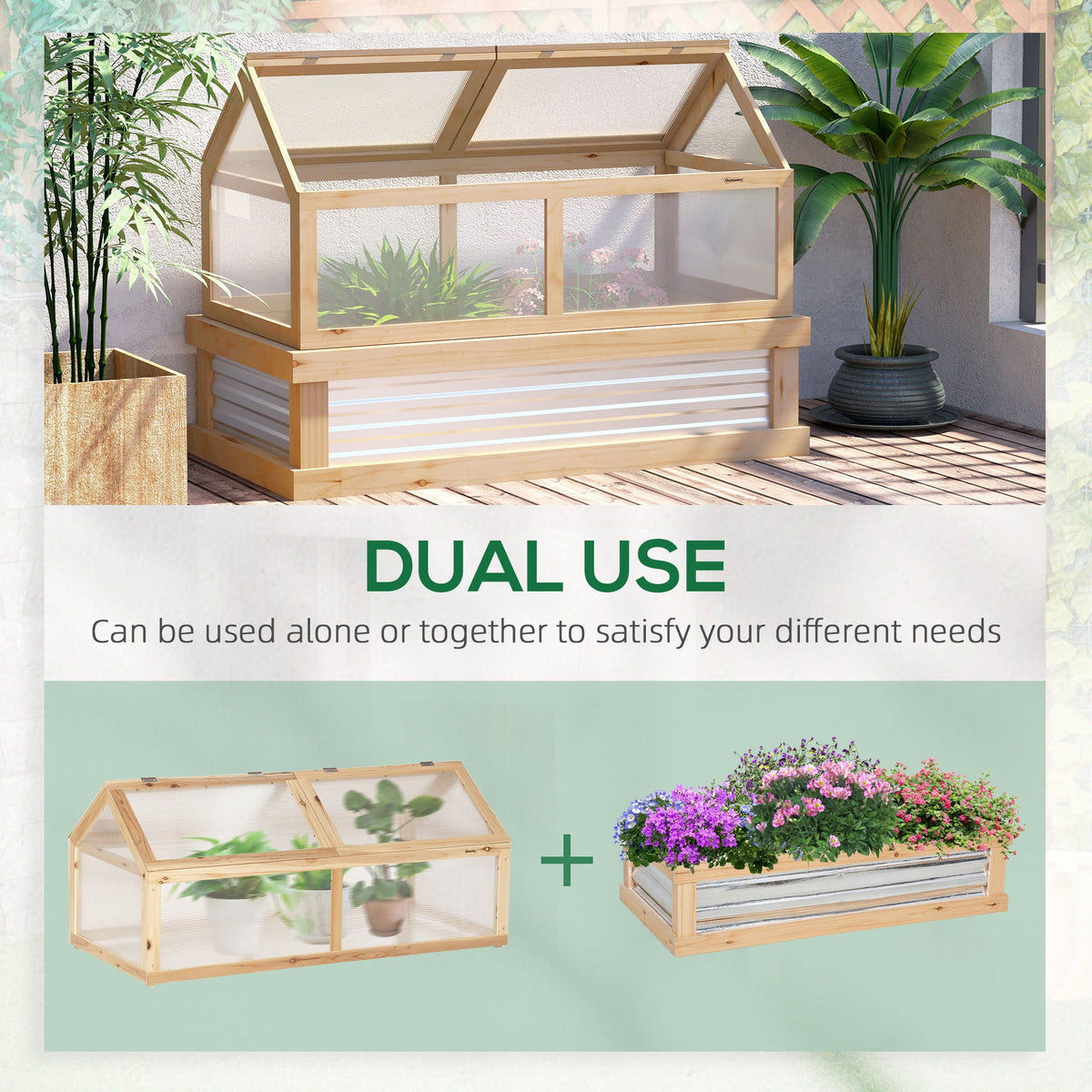 Raised Garden Bed with Polycarbonate Greenhouse - Natural