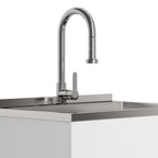 White Laundry Cabinet with Stainless Steel Sink and Faucet
