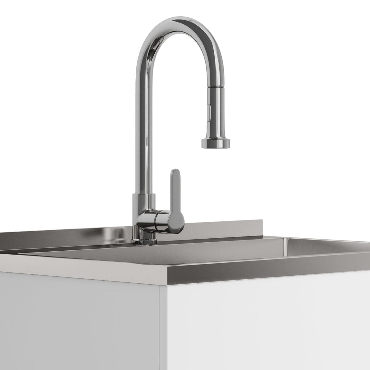 White Laundry Cabinet with Stainless Steel Sink and Faucet