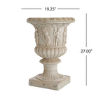Garden Urn, Antique White, 27" H with Drainage Hole