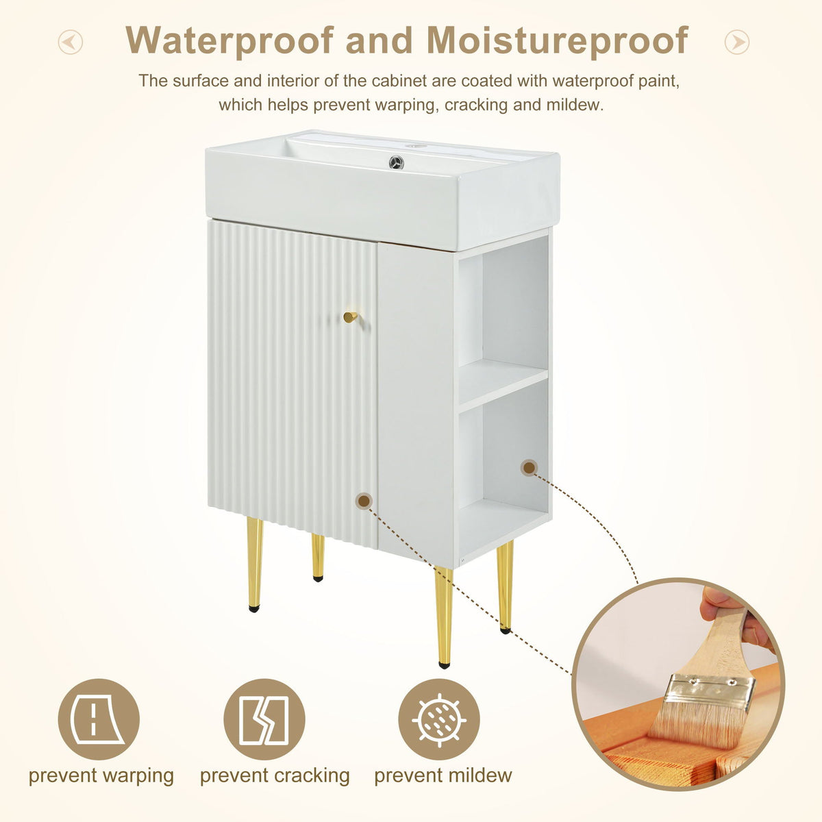 Bathroom Vanity with Single Ceramic Sink and Side Storage - Multiple Colors