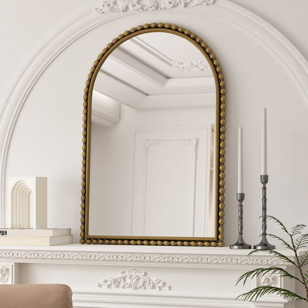 Vintage Iron Art Arch Mirror with Table & Wall Display Options - Gold or Pearl Silver