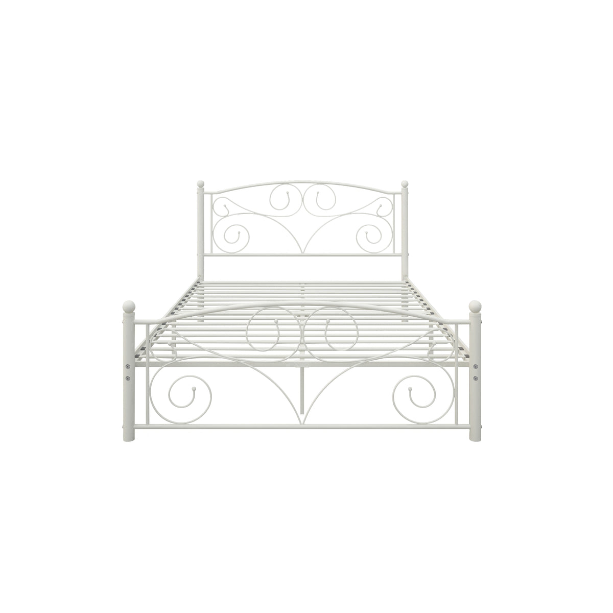 Queen Size Metal Bed Frame with Flower Headboard and Footboard