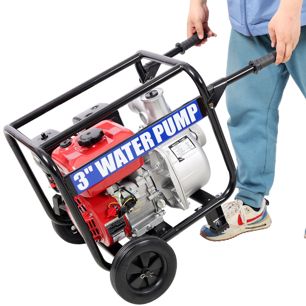 Gas Engine Powered Water Pump with Wheels and Handle – Black/Red
