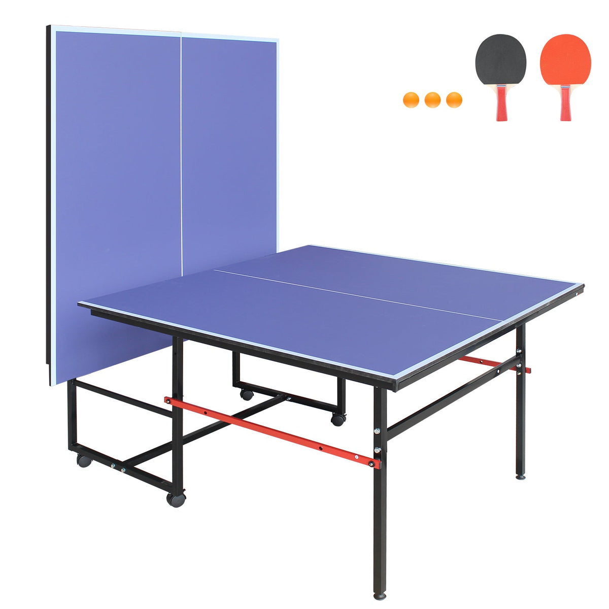 8ft Foldable Table Tennis Table Set with Portable Design - Blue
