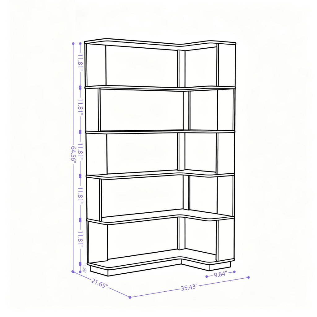 Freestanding Corner Bookshelf with Adjustable Shelves - Dark Brown