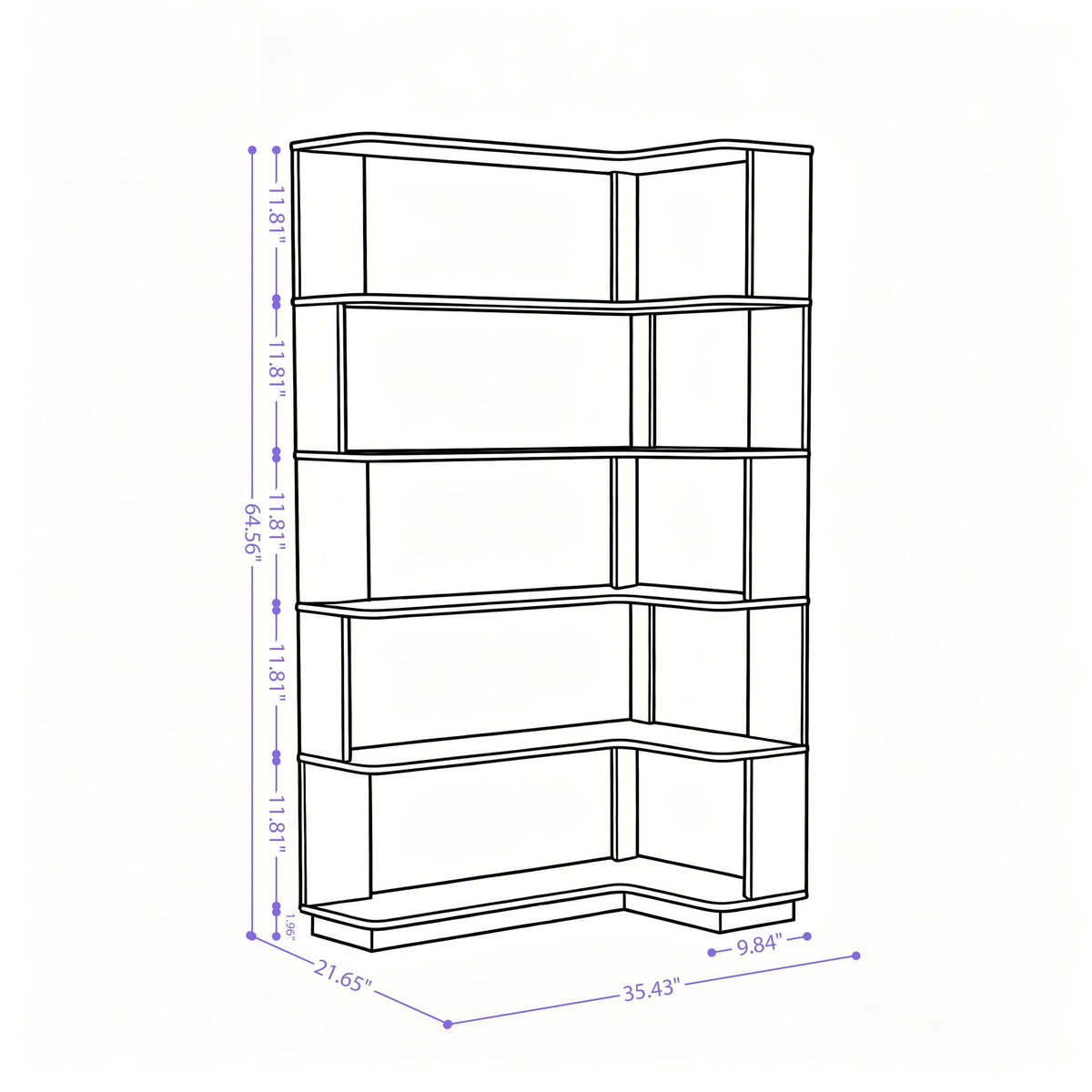 Freestanding Corner Bookshelf with Adjustable Shelves - Dark Brown
