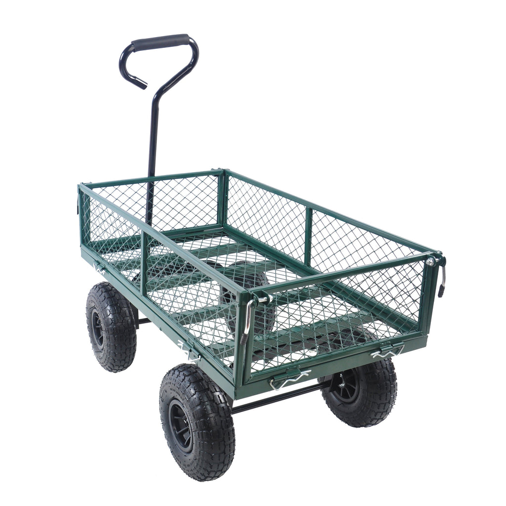 Green Outdoor Wagon Cart with Foldable Steel Frame - 550 lb Capacity