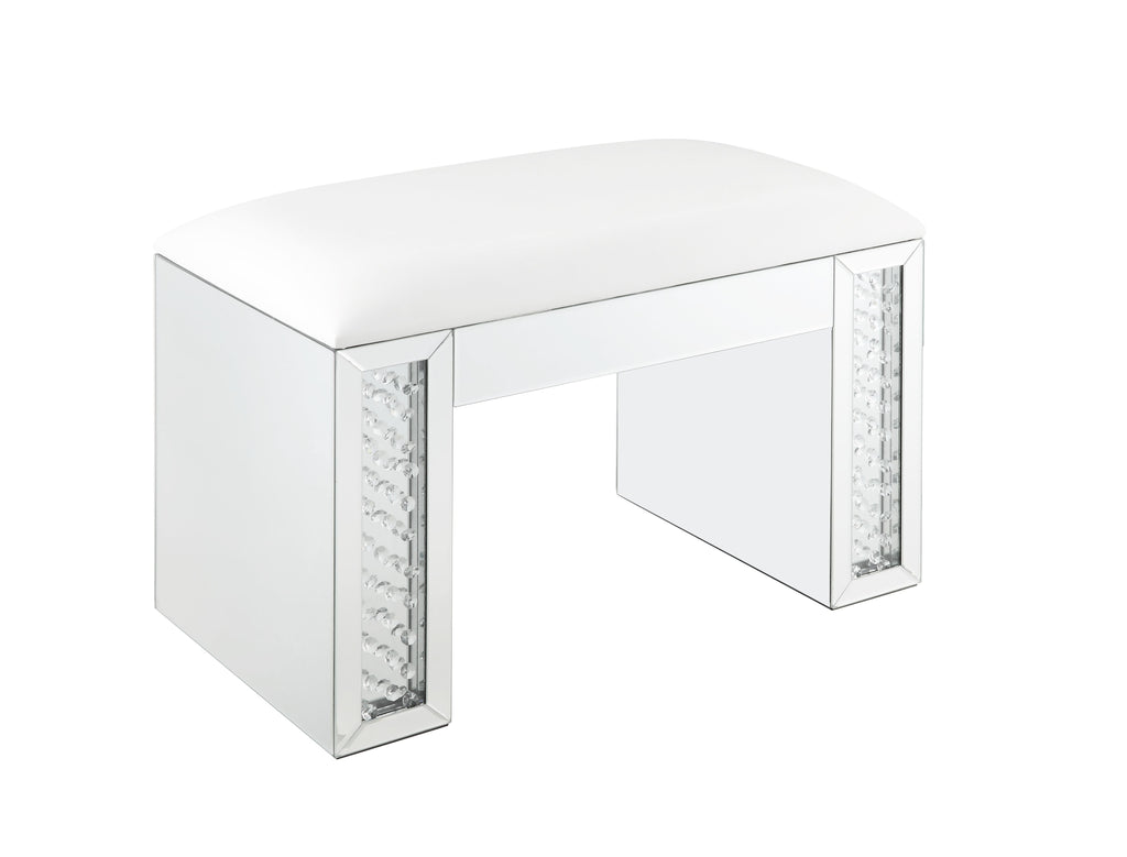 Nysa Rectangular Armless Stool with Mirrored Glass Base - Faux Leather