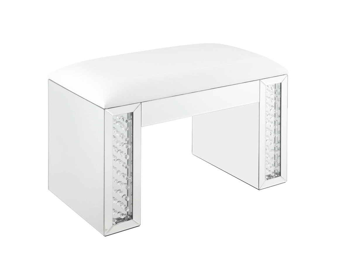 Nysa Rectangular Armless Stool with Mirrored Glass Base - Faux Leather