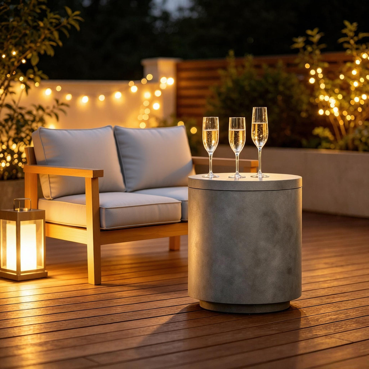 Portable Storage Box Cooler Side Table with Removable Ice Bucket - Concrete