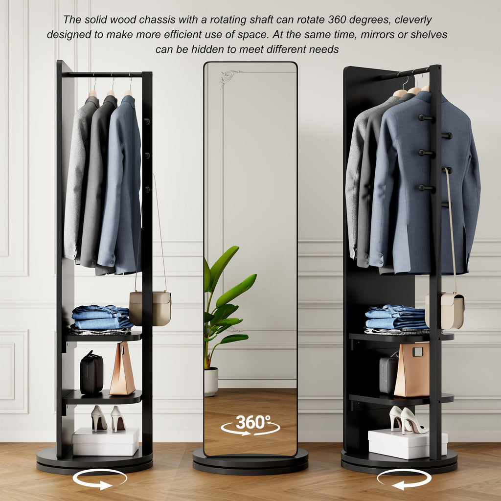 3 In 1 Multifunctional Full-Length Clothing Mirror with Rotating Design - Dark Brown, Black, White, Light Brown