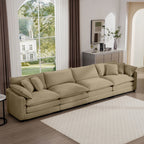 Modern Upholstered 4 Seater Fabric Sofa with Arm and Throw Pillows - Multiple Colors