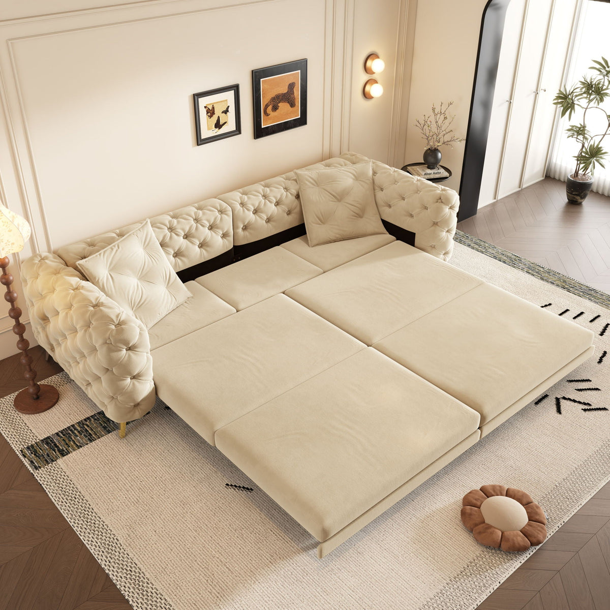 3-In-1 Convertible Sleeper Sofa Set with Deep Seat & Movable Ottoman - White, Beige, Gray