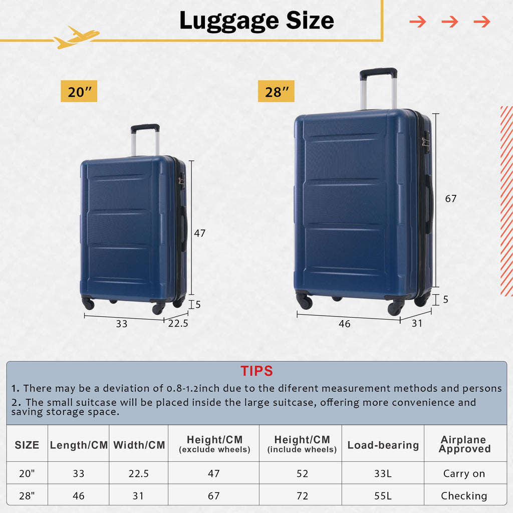 Expandable 2 Piece Luggage Set with TSA Lock and Spinner Wheels - Multiple Colors