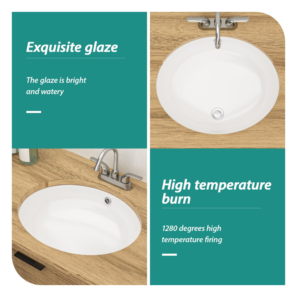 Ceramic Oval Undermount Bathroom Sink with Overflow - White