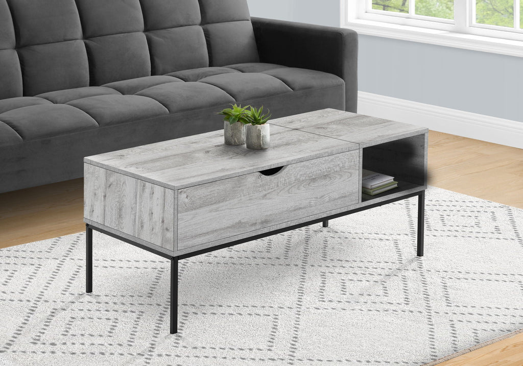 Lift-Top Coffee Table with Hidden Storage - Light Brown or Gray