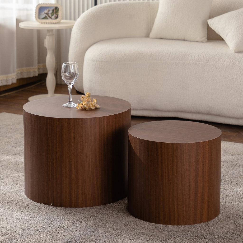Nesting Coffee Table Set of 2 Round Wooden Tables with Space-Saving Design - Multiple Colors