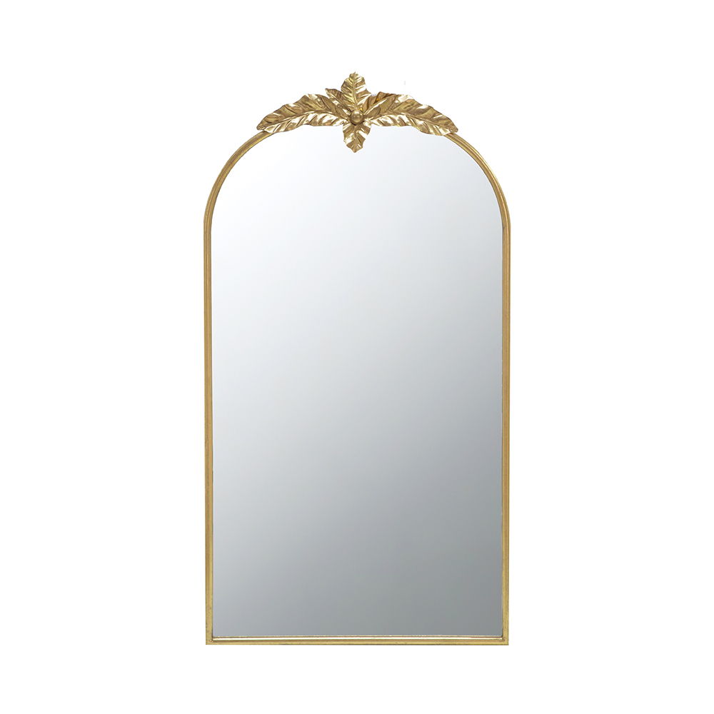 Gold Arched Wall Mirror with Metal Frame - Decorative Accent