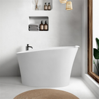 51" Solid Surface Oval Freestanding Bathtub with Heat Retention - White