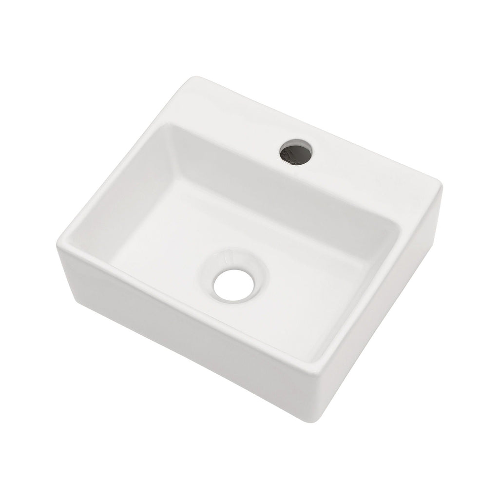 Ceramic Rectangle Wall Mount Bathroom Sink with Single Faucet Hole - White
