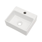 Ceramic Rectangle Wall Mount Bathroom Sink with Single Faucet Hole - White