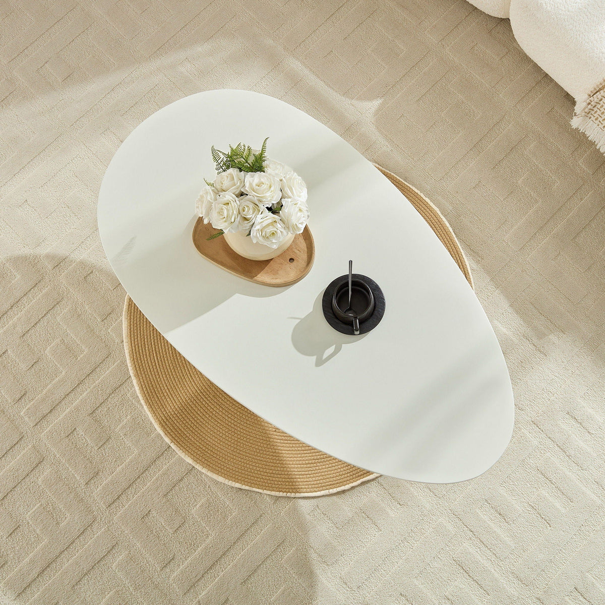 Lucky Stone Shaped Table with Sculptural Base – White, Black, or Gray