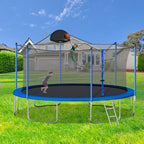 14Ft Trampoline with Basketball Hoop and Ladder - Blue