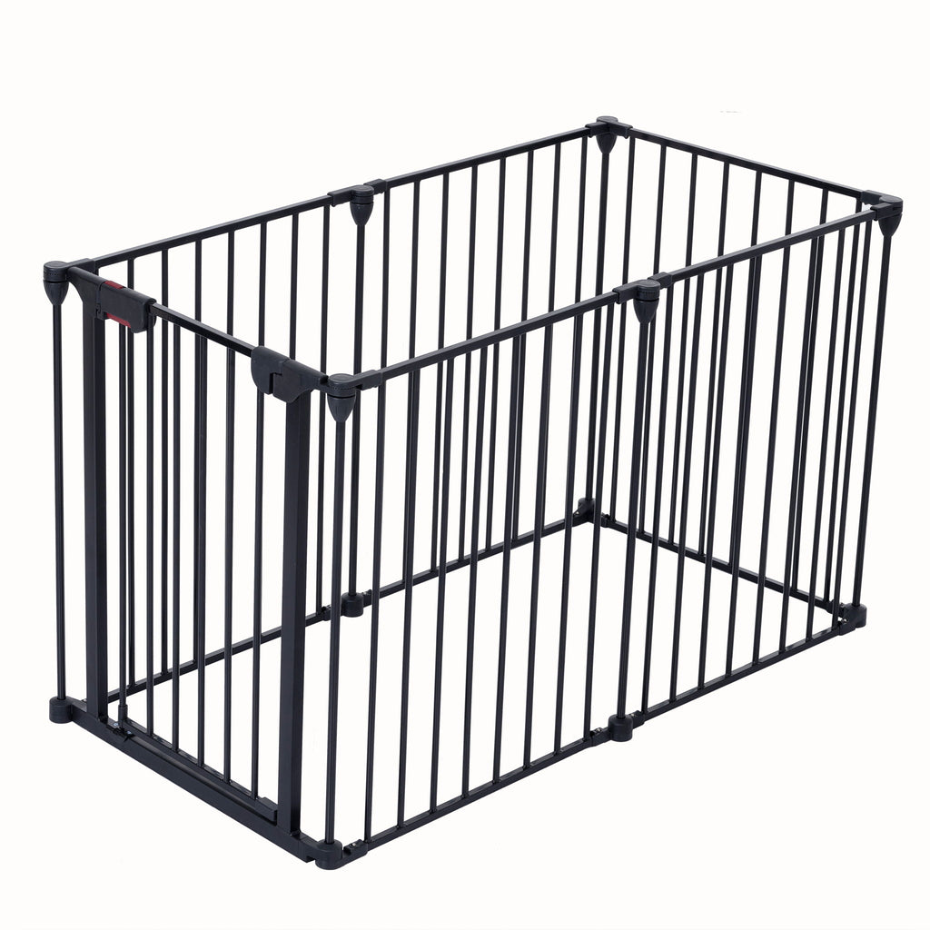 Adjustable Metal Safety Gate Play Yard with Pivoting Panels - Black