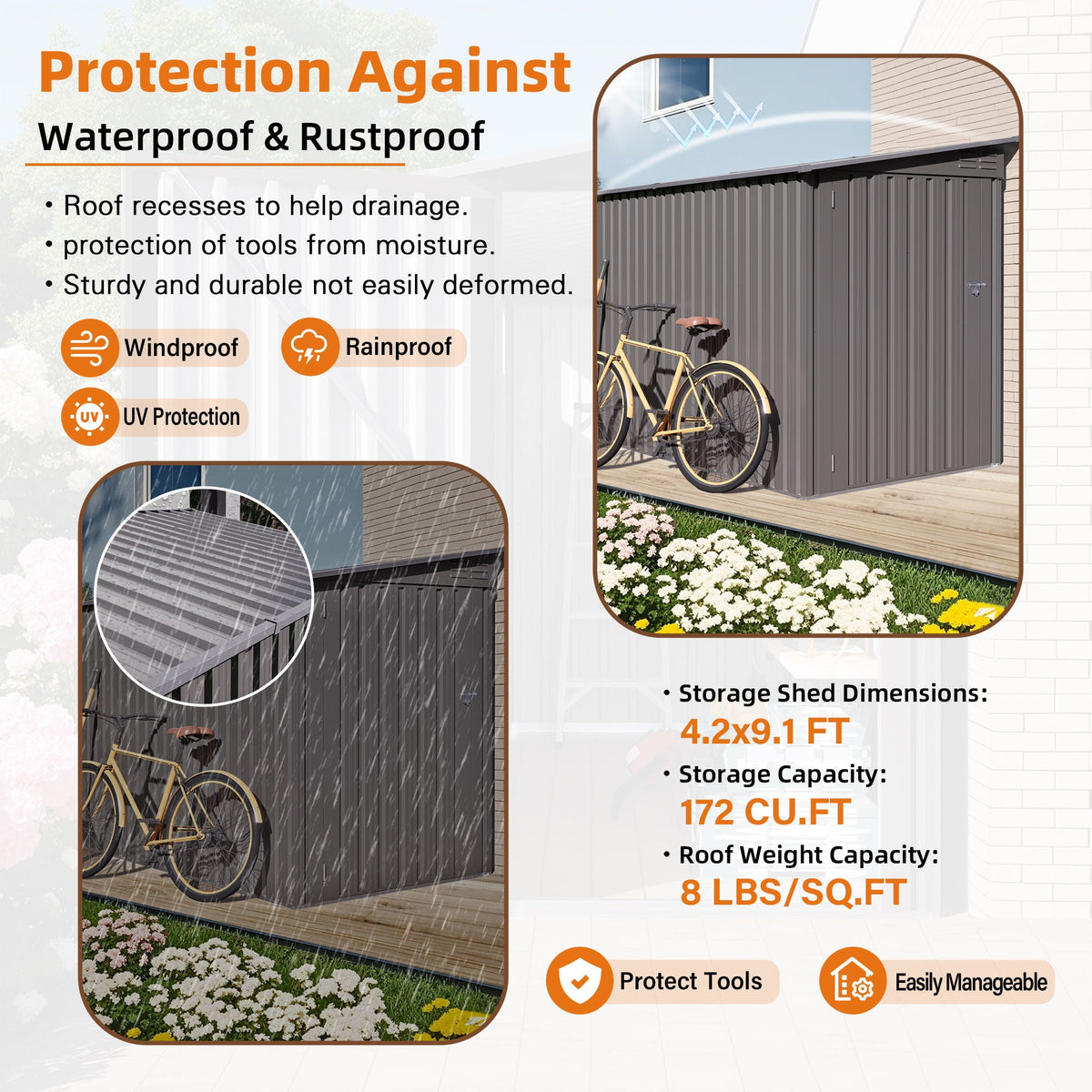 Lean-To Storage Shed with Windows and Sloping Roof - Gray
