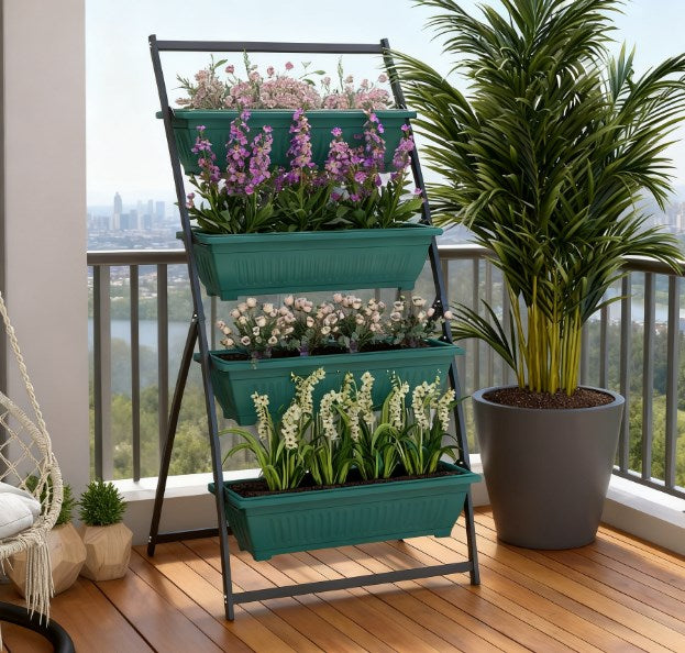 4-Tier Vertical Raised Garden Planter with 4 Boxes - Steel & Polypropylene