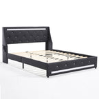 Wingback Upholstered Bed Frame with LED Lights and Charging Station - Black or White
