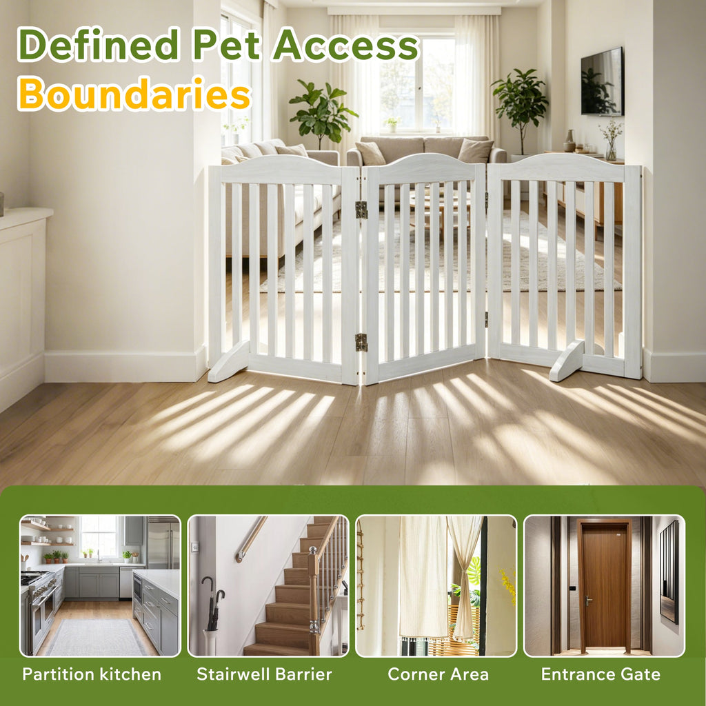 Wooden Freestanding Foldable Pet Gate with Solid Wood Construction - 24 Inch