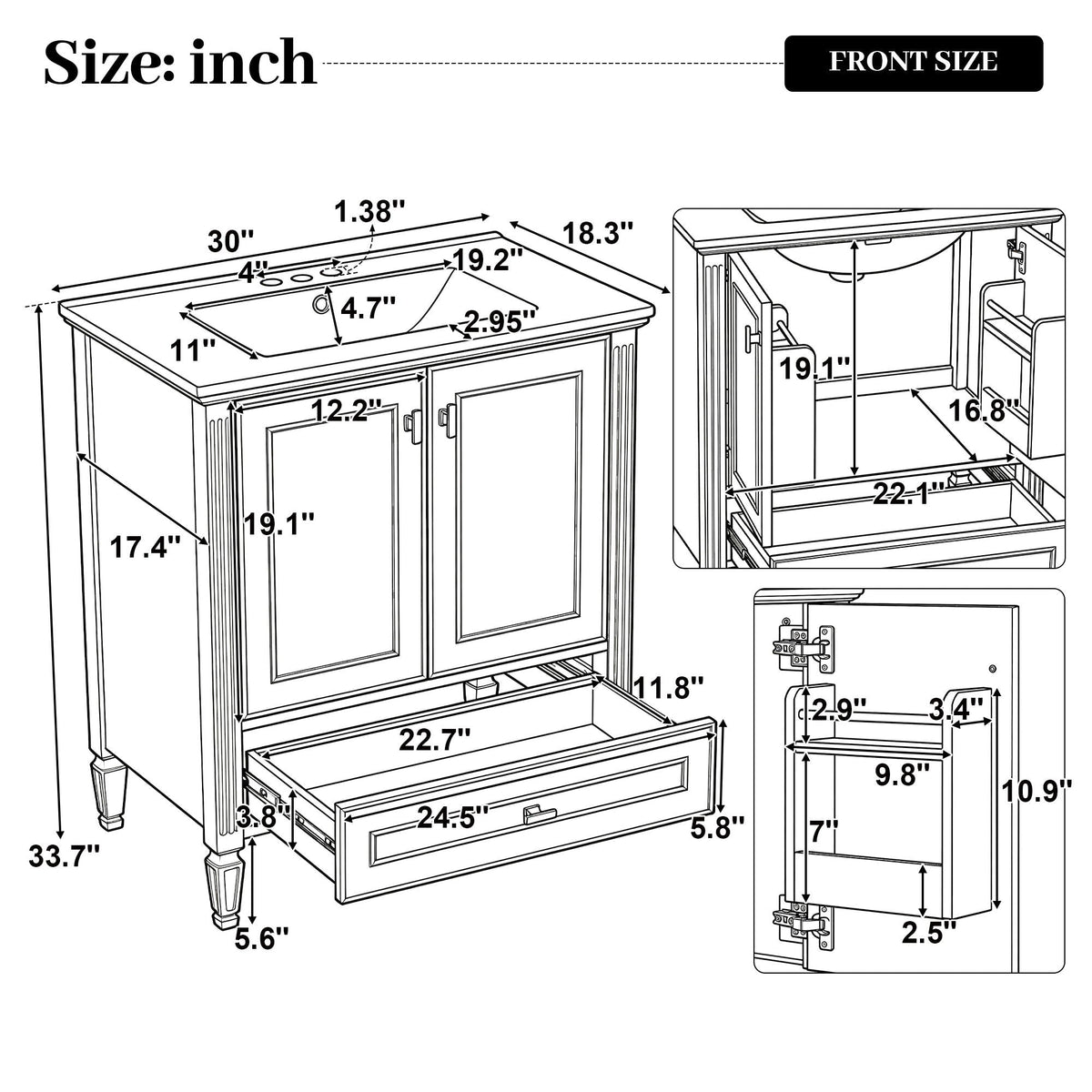 Freestanding Vanity with Drawer & Soft Close Doors - Green or White