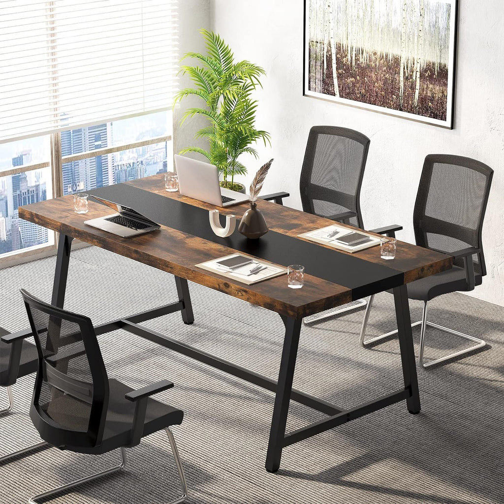 Modern Rectangular Conference Table for 6-8 People with Durable Frame - Dark Gray or Dark Brown
