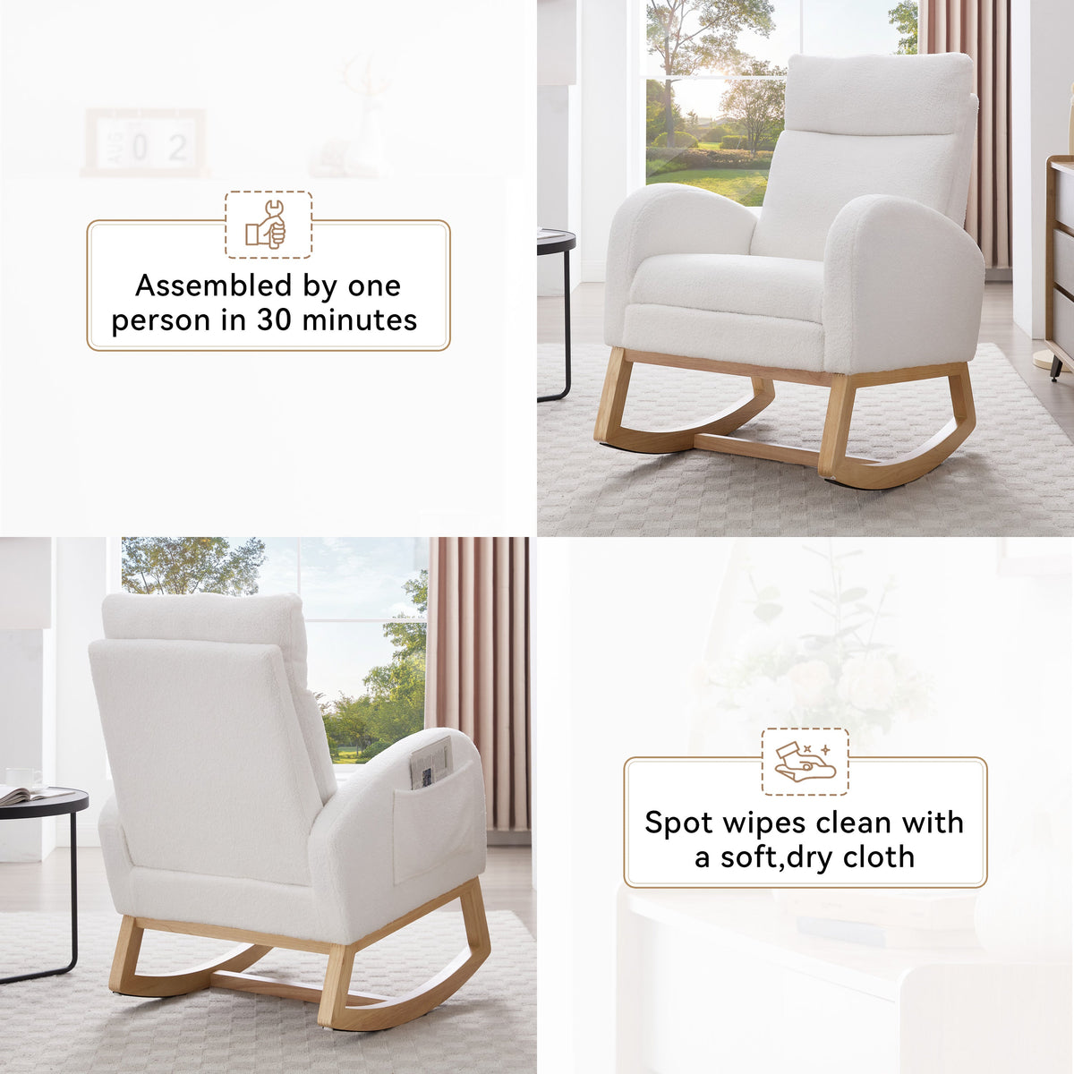 Teddy Fabric Rocking Chair with Adjustable Footstool - Beige