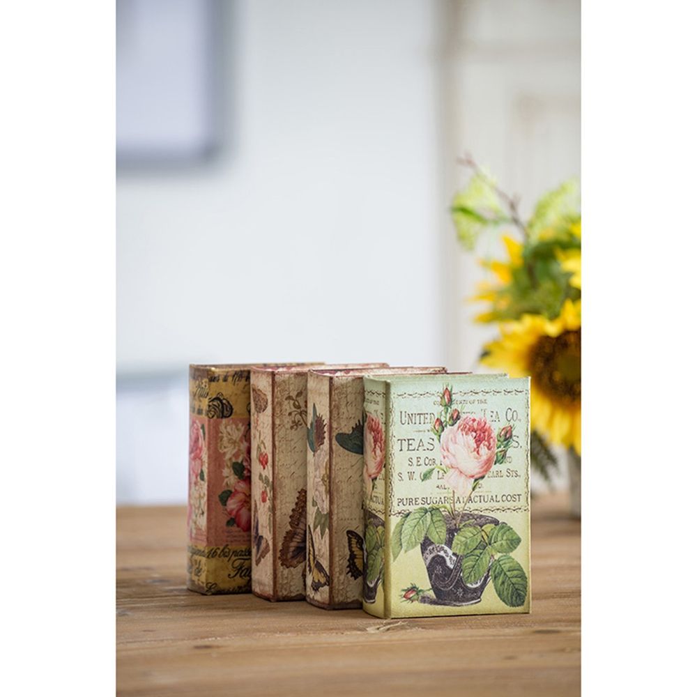 Multi-Color Book Boxes Set of 4 with Elegant Floral Design