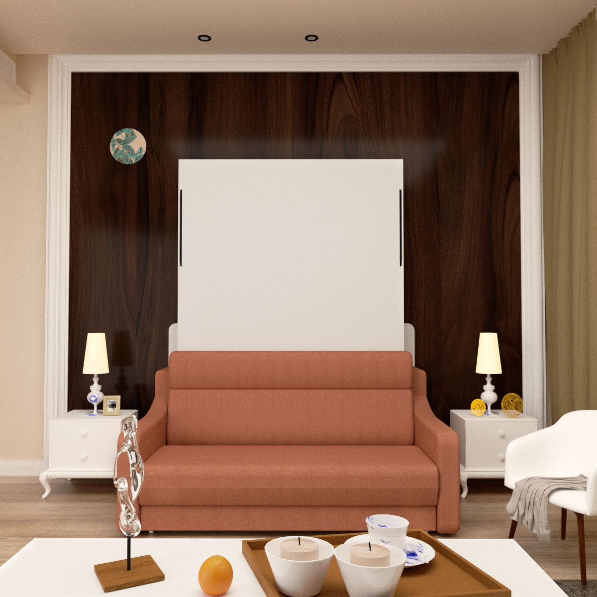 Vertical Murphy Bed with Sofa and Gas Struts - Orange