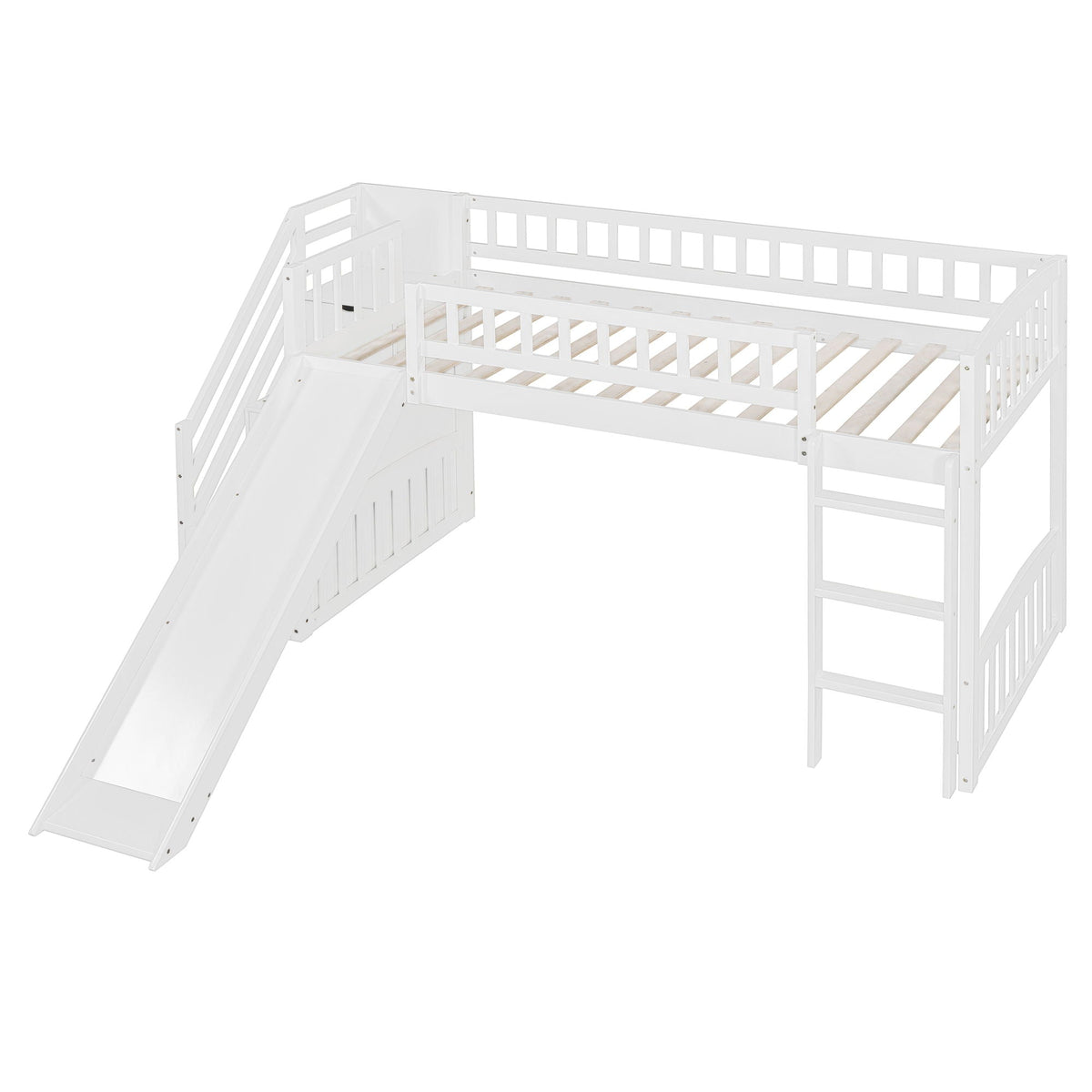 Loft Stairway Bed with Drawers and Convertible Ladder - Twin
