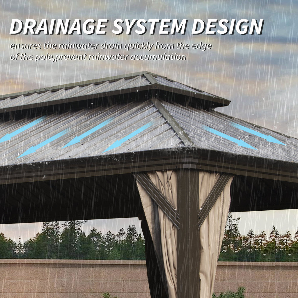 14' x 24' Hardtop Gazebo with Drainage System - Brown or Grey
