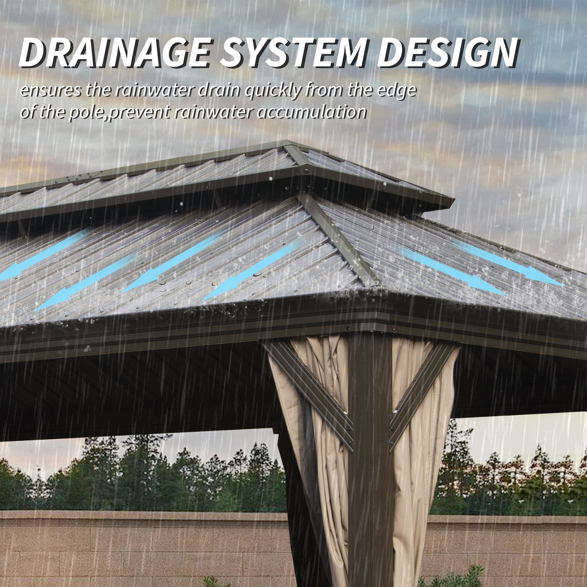 14' x 24' Hardtop Gazebo with Drainage System - Brown or Grey