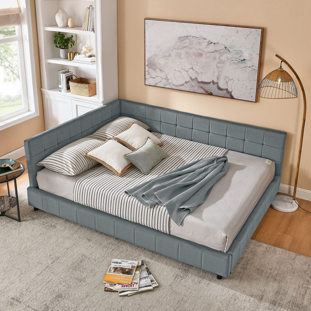 Mid-Century Storage Upholstered Tufted Bed Frame with Backrest and Armrests - Multiple Colors