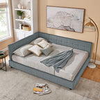 Mid-Century Storage Upholstered Tufted Bed Frame with Backrest and Armrests - Multiple Colors