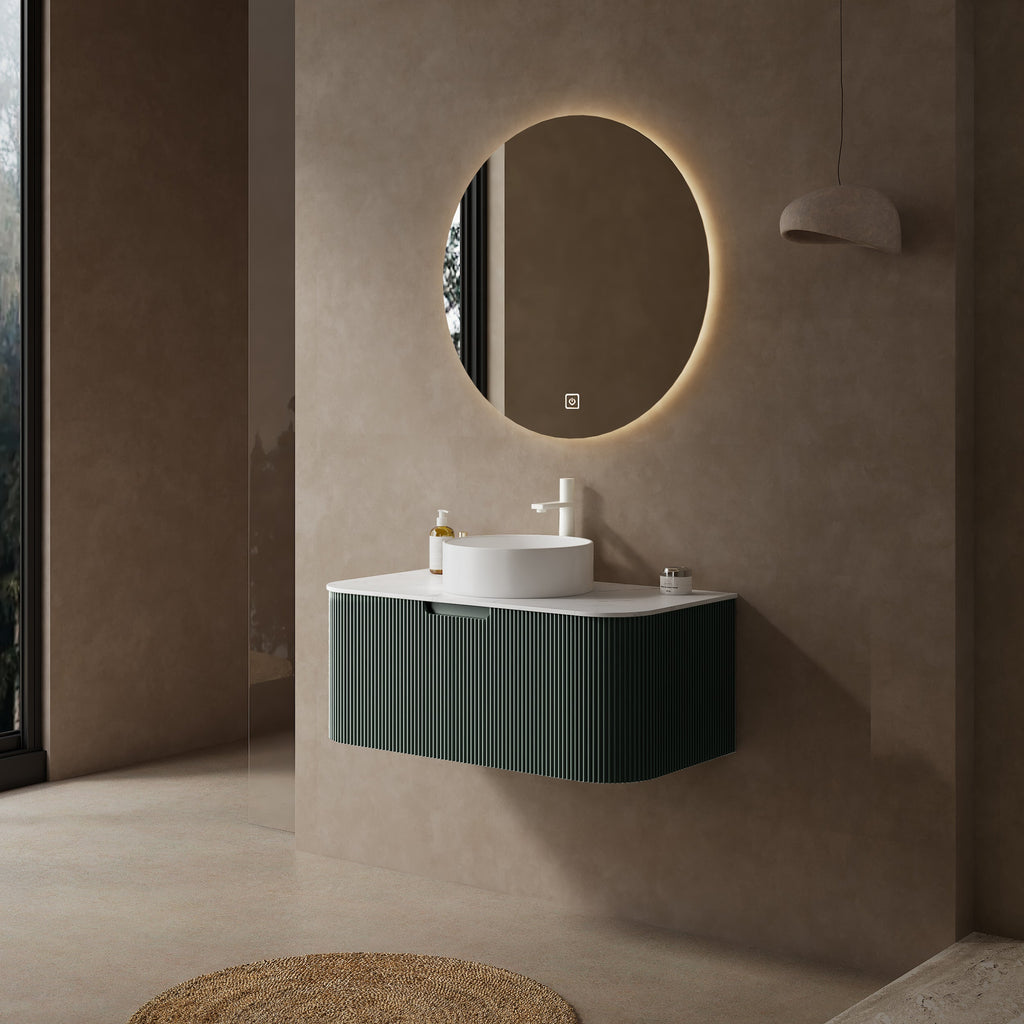 36" Floating Bathroom Vanity with Curved Edges and Ceramic Sink - Dark Green