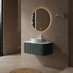 36" Floating Bathroom Vanity with Curved Edges and Ceramic Sink - Dark Green