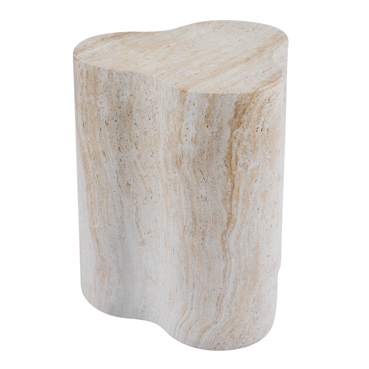 Organic Travertine-Look MGO Side Table with Weather Resistance - Neutral