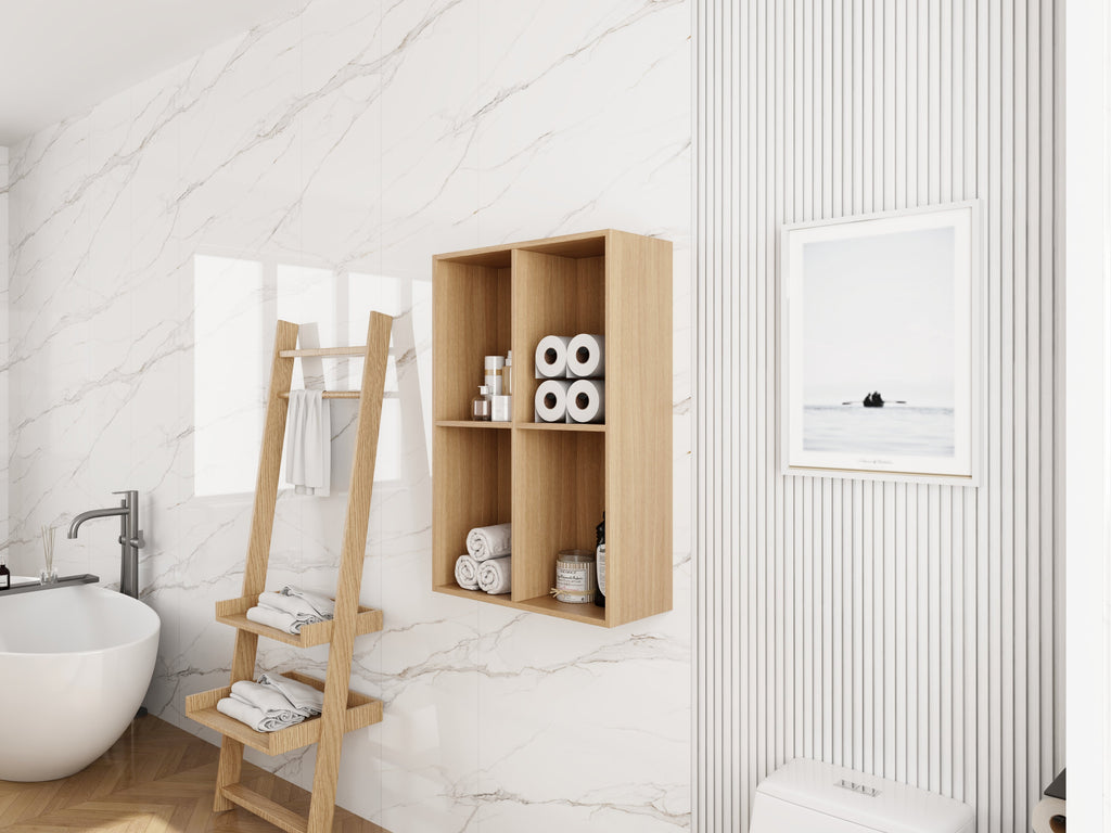24 Inch Wall Mounted Storage Shelf with Plywood Construction - Oak