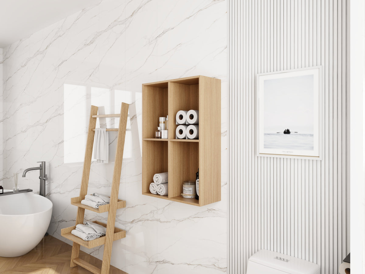 24 Inch Wall Mounted Storage Shelf with Plywood Construction - Oak